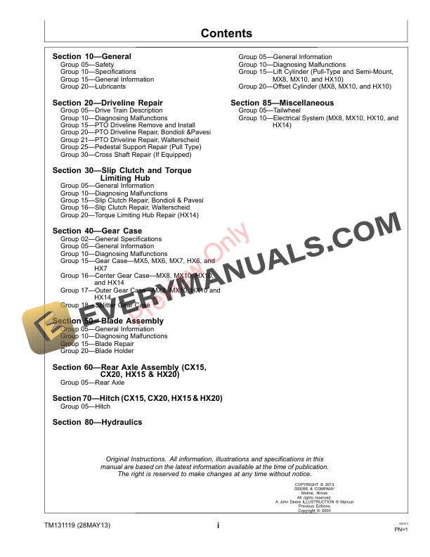 John Deere MX HX and CX Series Rotary Cutters Technical Manual TM131119 28MAY13 3