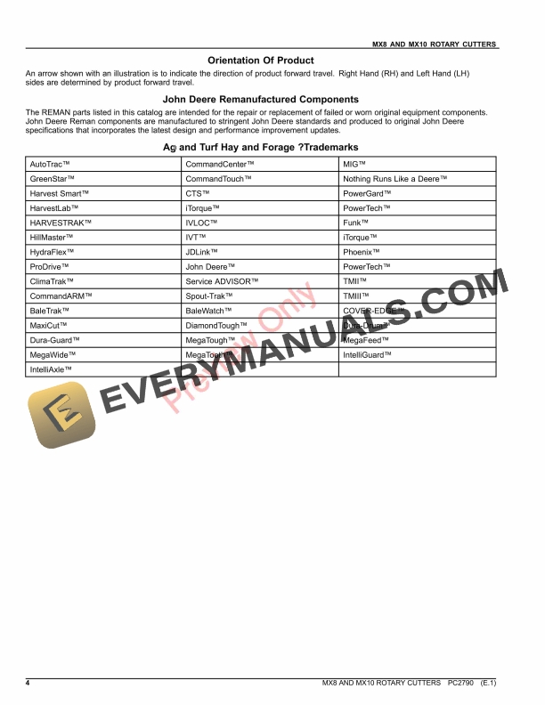 John Deere MX8 AND MX10 ROTARY CUTTERS Parts Catalog PC2790 28OCT23-4