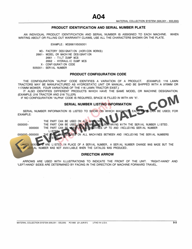 John Deere Material Collection System (Tilt Dump and Hydraulic Dump) Parts Catalog PC1965 21JUN91-5