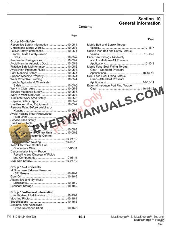 John Deere MaxEmerge 5, MaxEmerge 5e, and ExactEmerge Row Unit Repair Technical Manual TM131219 24MAY23 7 John Deere MaxEmerge 5 MaxEmerge 5e and ExactEmerge Row Unit Repair Technical Manual TM131219 24MAY23 5