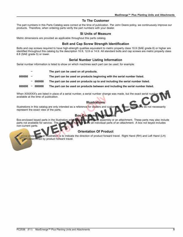 John Deere MaxEmerge Plus Planting Units and Attachments Parts Catalog PC2536 10MAR23-5