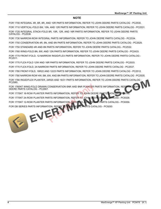 John Deere MaxEmerge XP Planting Unit Parts Catalog PC9478 26AUG23 5 John Deere MaxEmerge XP Planting Unit Parts Catalog PC9478 26AUG23-4