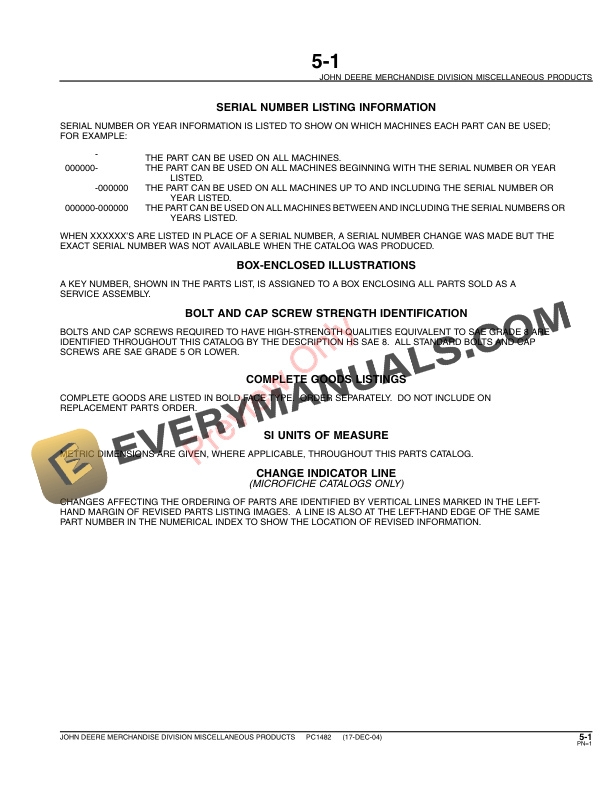 John Deere Merchandise Division Miscellaneous Products Parts Catalog PC1482 31JAN08 4 John Deere Merchandise Division Miscellaneous Products Parts Catalog PC1482 31JAN08-3