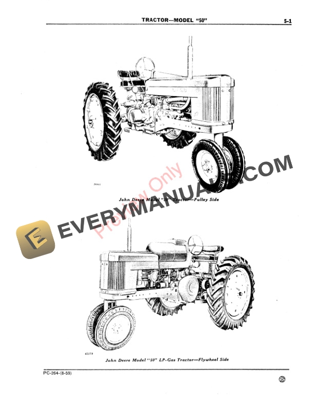 John Deere Model 50 Tractor Parts Catalog PC264 01AUG62-3