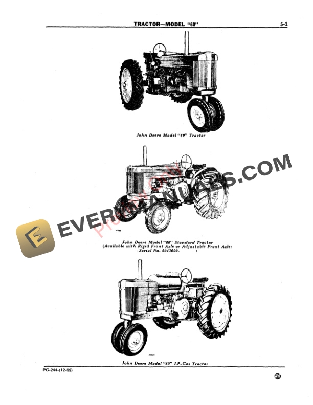 John Deere Model 60 Series Tractors Parts Catalog PC244 01AUG62 4 John Deere Model 60 Series Tractors Parts Catalog PC244 01AUG62-3