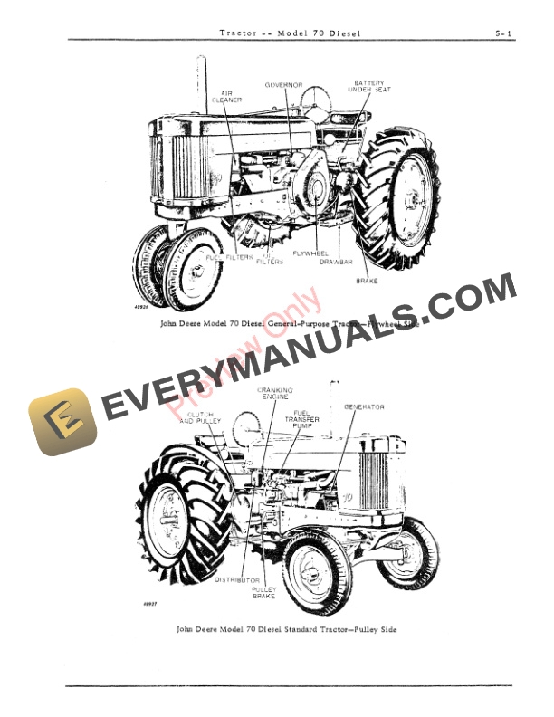 John Deere Model 70 Diesel Tractor Parts Catalog PC445 01NOV65-3