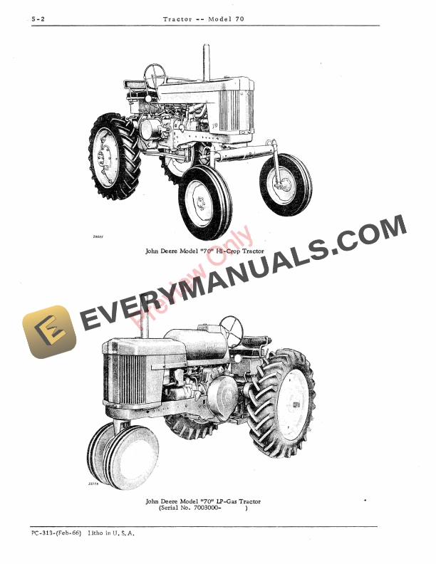 John Deere Model 70 Tractor Parts Catalog PC313 01FEB66-4