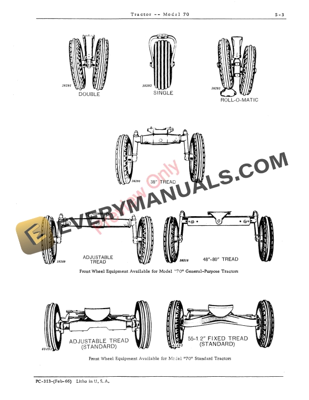 John Deere Model 70 Tractor Parts Catalog PC313 01FEB66-5