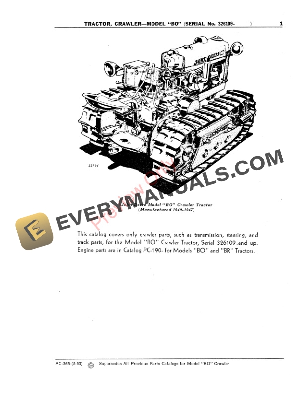 John Deere Model BO Crawler Tractor Parts Catalog PC365 01MAY53-3