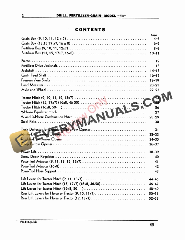 John Deere Model ‘FB’ Fertilizer-Grain Drill Parts Catalog PC149 01APR54-4