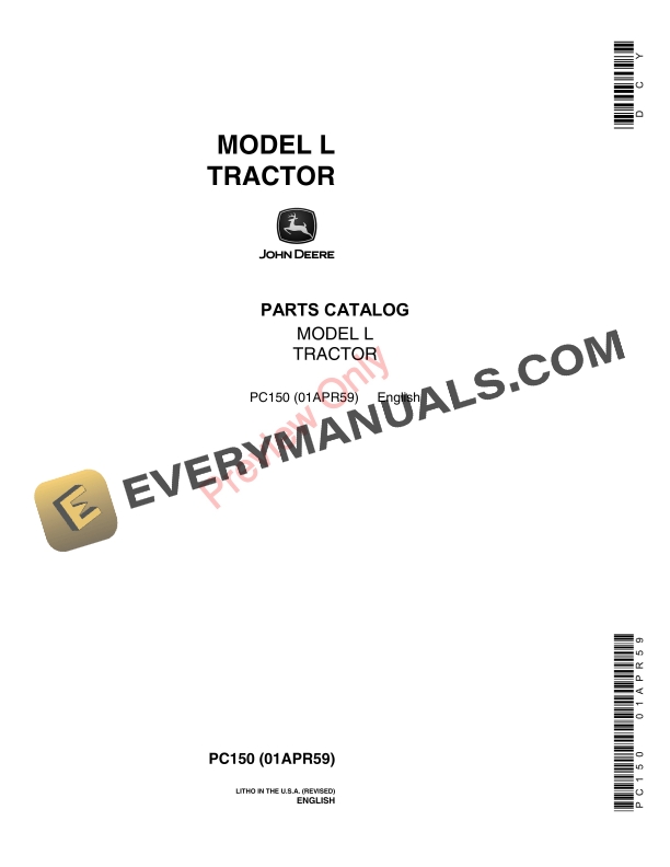 John Deere Model ‘L’ Tractor Parts Catalog PC150 01APR59-1