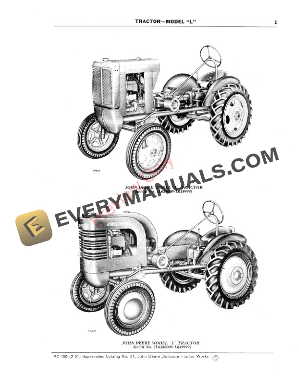 John Deere Model ‘L’ Tractor Parts Catalog PC150 01APR59-3