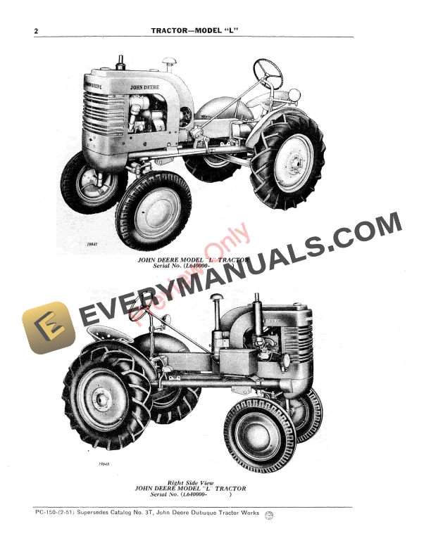 John Deere Model ‘L’ Tractor Parts Catalog PC150 01APR59-4