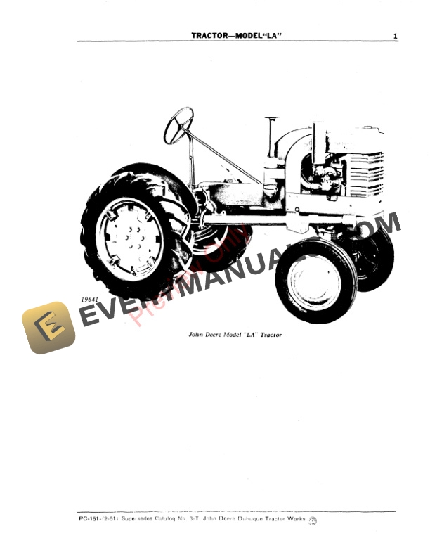 John Deere Model ‘LA’ Tractor Parts Catalog PC151 01APR59-3