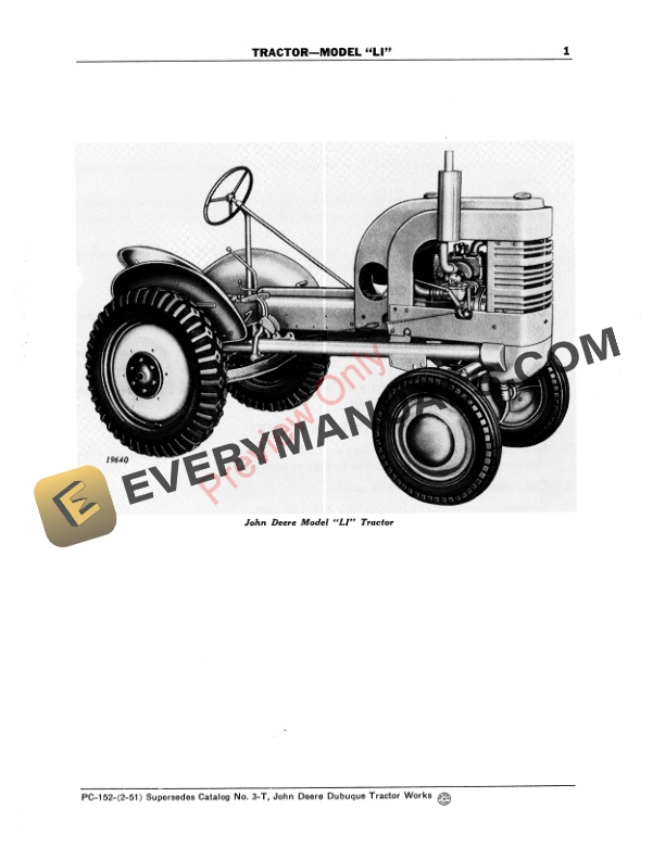 John Deere Model ‘LI’ Utility Tractor Parts Catalog PC152 01APR59-3