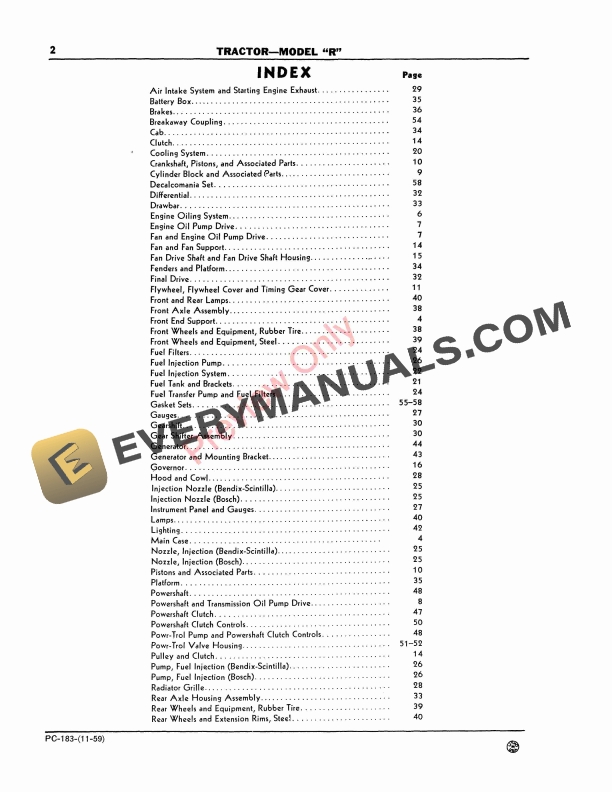 John Deere Model R Tractor Parts Catalog PC183 01NOV59-4