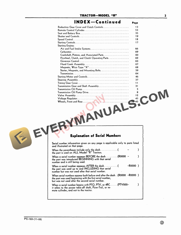 John Deere Model R Tractor Parts Catalog PC183 01NOV59-5