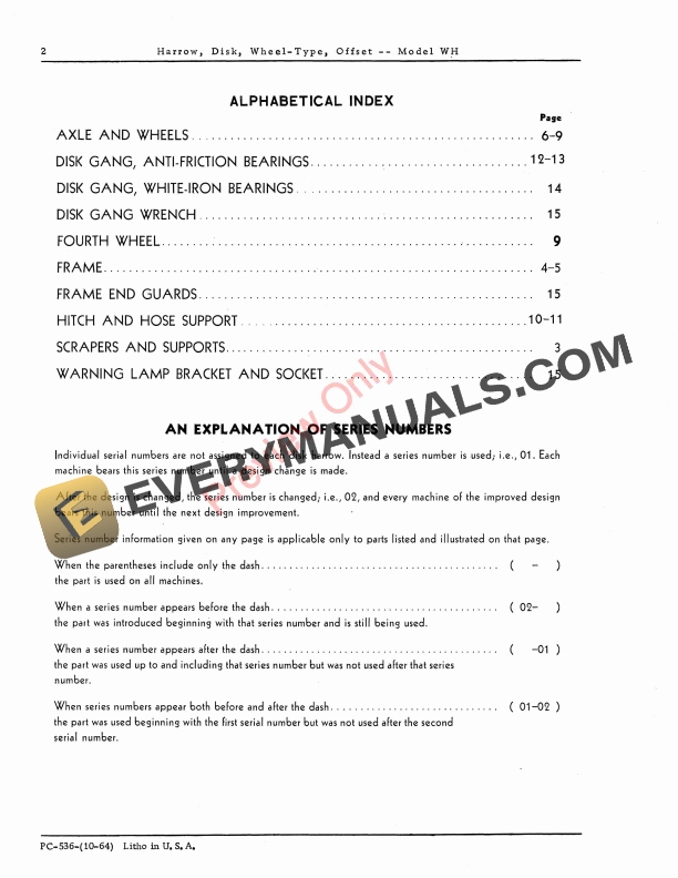 John Deere Model WH Wheel-Type Offset Disk Harrow Parts Catalog PC536 01OCT64-4