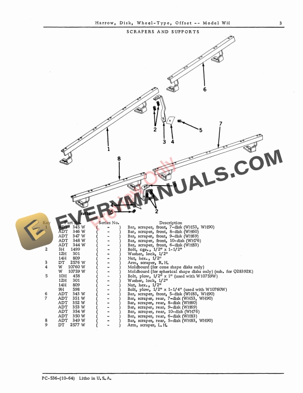 John Deere Model WH Wheel-Type Offset Disk Harrow Parts Catalog PC536 01OCT64-5