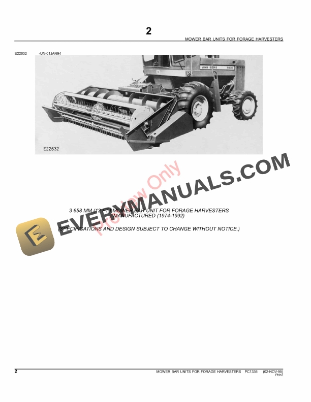 John Deere Mower Bars Units For Forage Harvester – 6 Ft., 8 Ft., 2 Ft. Parts Catalog PC1336 11MAY11-4