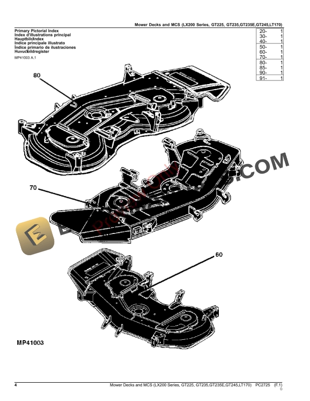 John Deere Mower Decks and MCS (LX255,LX266,LX277,LX279,LX288,GT225,GT235,GT235E,GT245,LT170) Parts Catalog PC2725 26NOV23 5 John Deere Mower Decks and MCS (LX255,LX266,LX277,LX279,LX288,GT225,GT235,GT235E,GT245,LT170) Parts Catalog PC2725 26NOV23-4