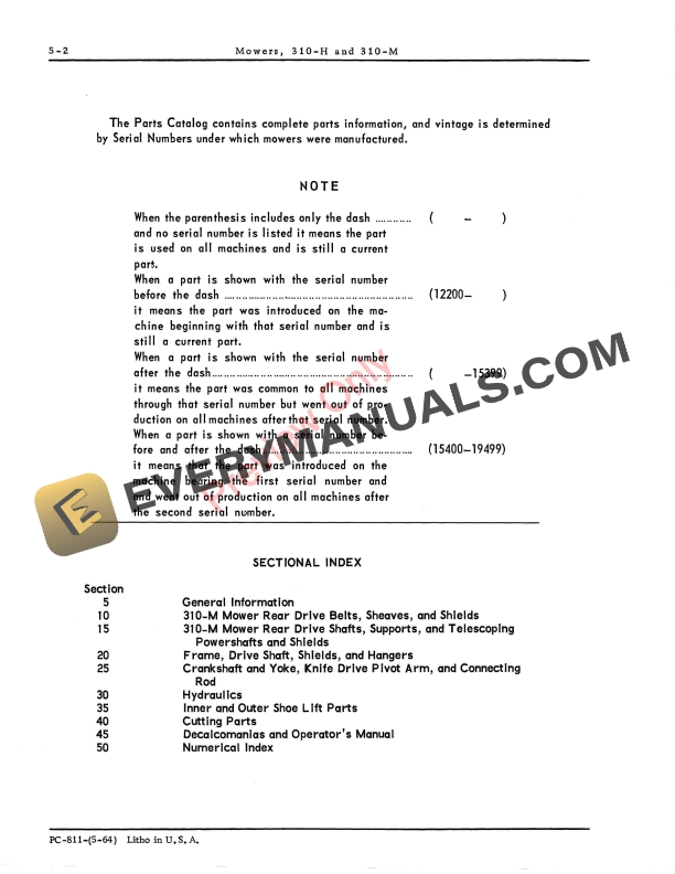 John Deere Mowers – 310-H, 310-M Parts Catalog PC811 01MAY64-4