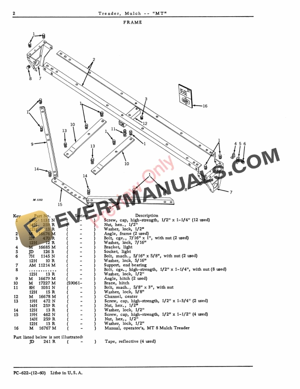 John Deere Mulch Treader – ‘MT’ Parts Catalog PC622 01DEC60-4