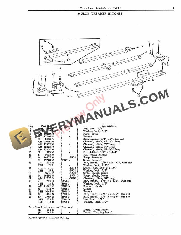 John Deere Mulch Treader – ‘MT’ Parts Catalog PC622 01DEC60-5