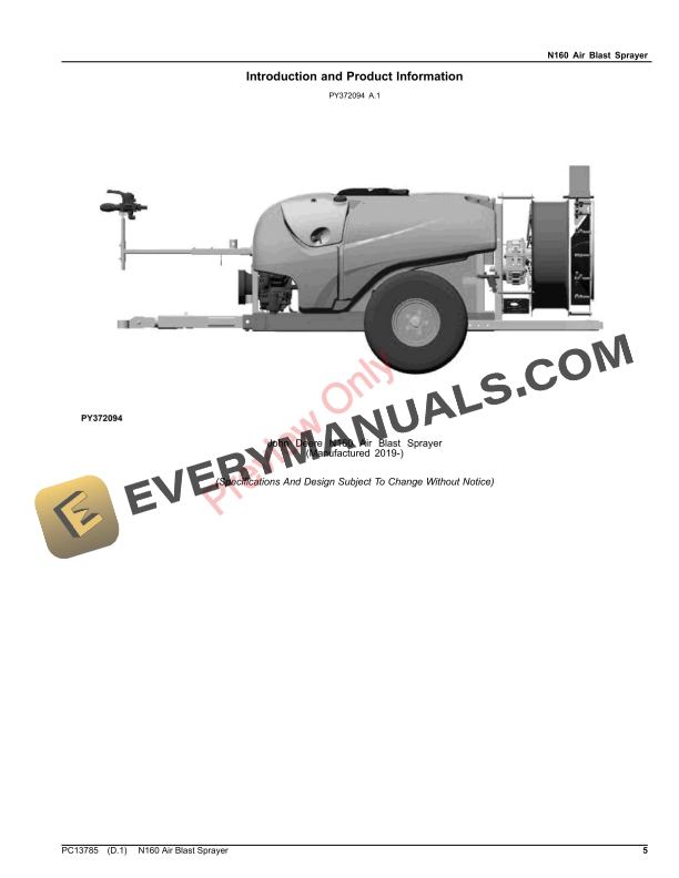 John Deere N160 Air Blast Sprayer Parts Catalog PC13785 25MAR20-5