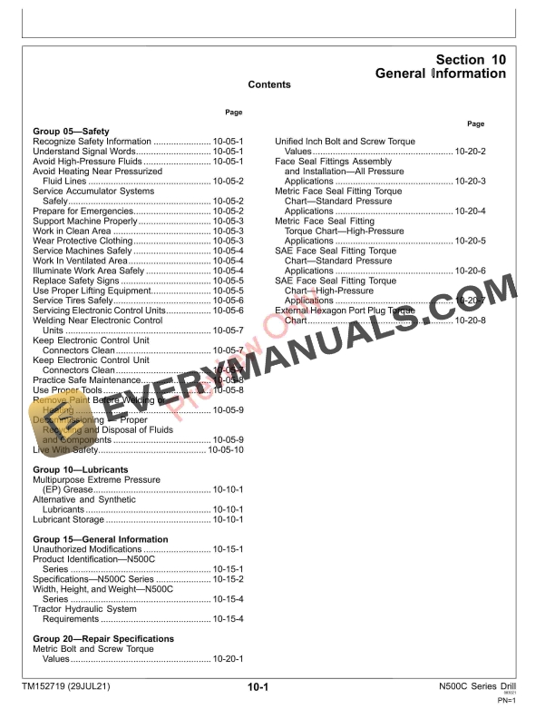 John Deere N500C Series Drill with Seed Metering Repair Technical Manual TM152719 29JUL21 5