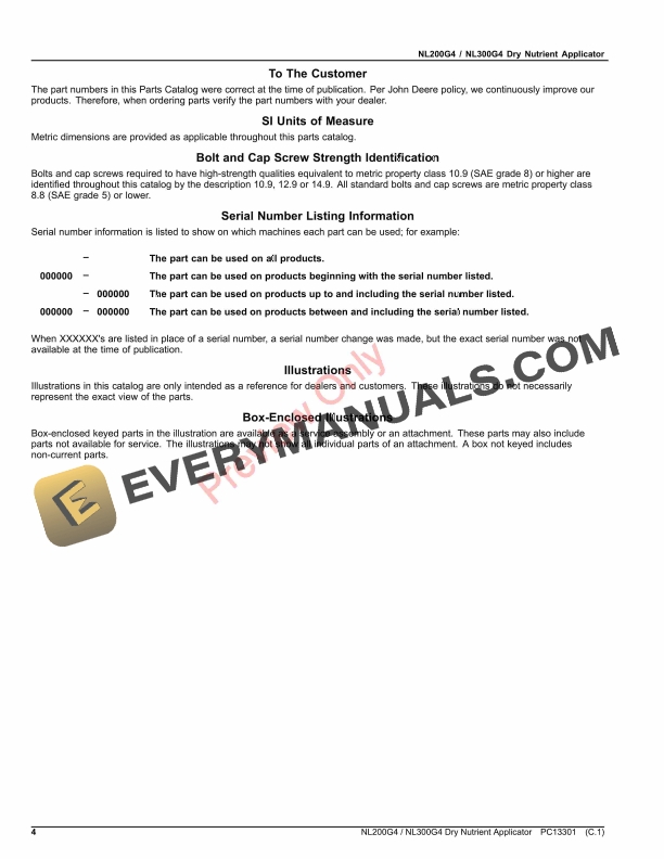 John Deere NL200G4 NL300G4 Dry Nutrient Applicator Parts Catalog PC13301 28JUN21-4