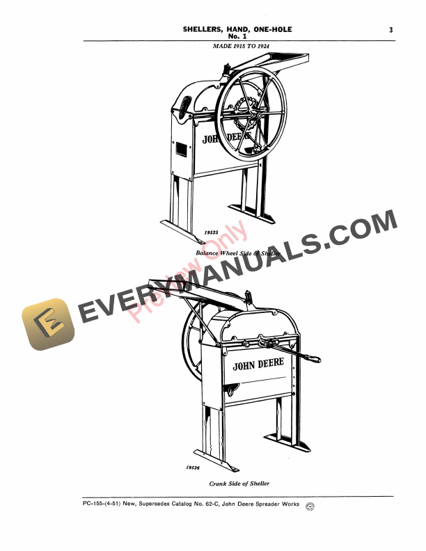 John Deere No. 1, 1A and 1B One-Hole Hand Shellers Parts Catalog PC155 01JUN56 6 John Deere No. 1, 1A and 1B One-Hole Hand Shellers Parts Catalog PC155 01JUN56-5