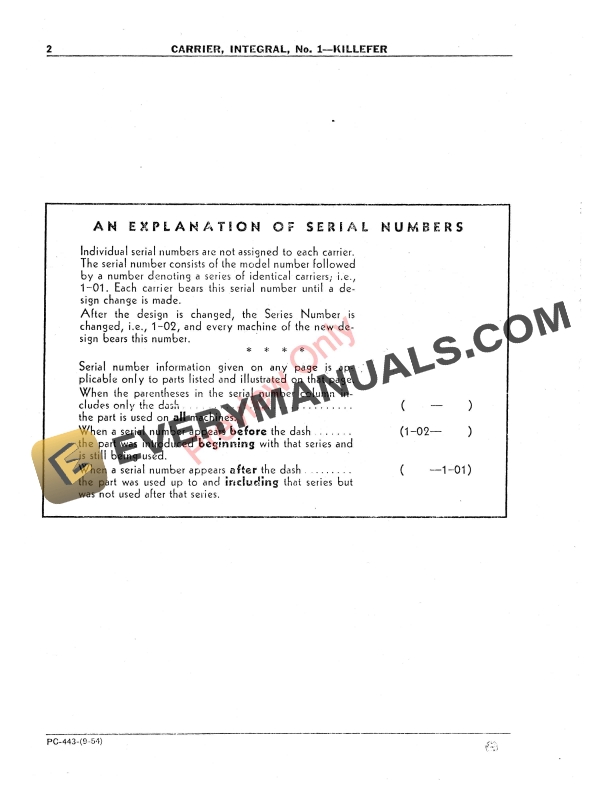 John Deere No. 1 Deere-Killefer Integral Carrier Parts Catalog PC443 01SEP54-4