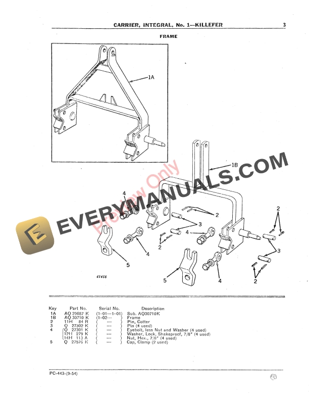 John Deere No. 1 Deere-Killefer Integral Carrier Parts Catalog PC443 01SEP54-5