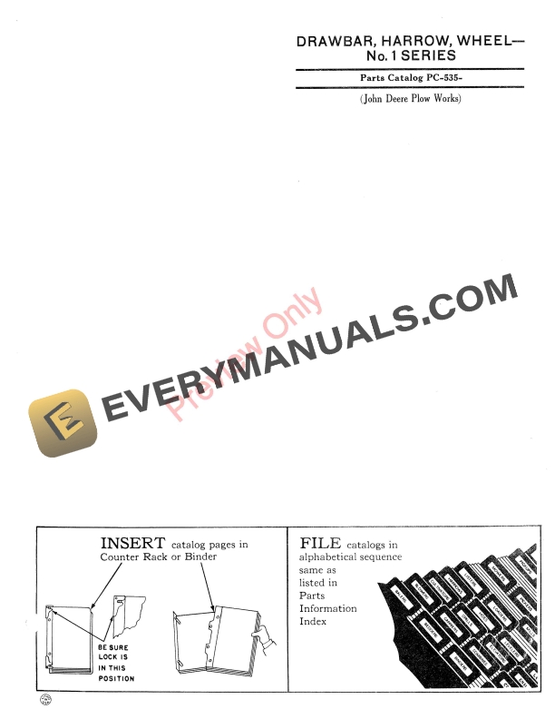 John Deere No. 1 Wheel Harrow Drawbar Parts Catalog PC535 01FEB59-1