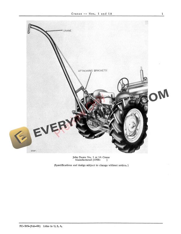 John Deere No. 1 and 1A Cranes Parts Catalog PC595 01FEB68-3