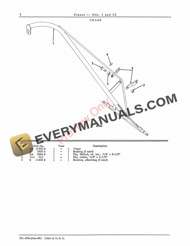 John Deere No. 1 and 1A Cranes Parts Catalog PC595 01FEB68-4