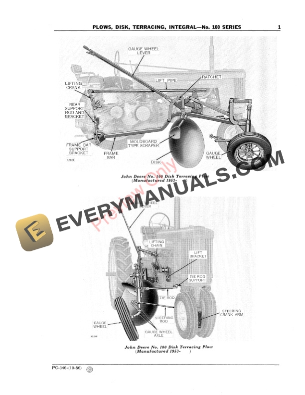 John Deere No. 100 Series Disk Terracing Plows Parts Catalog PC346 01OCT56-3