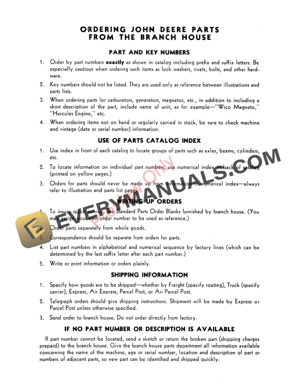 John Deere No. 100B Series Tractor-Drawn Disk Plow Parts Catalog PC318 01JAN53-4