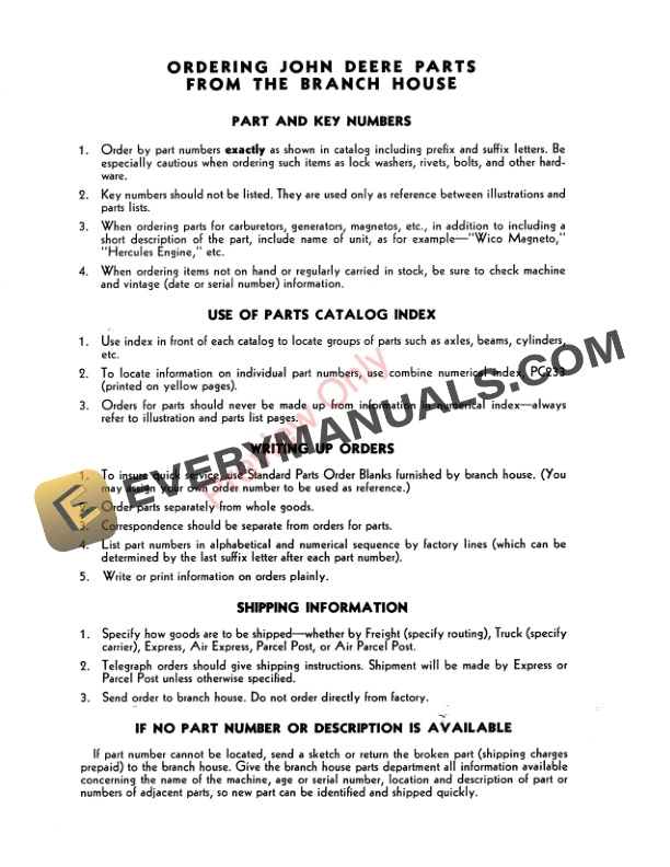 John Deere No. 12A Combine (includes LUC, LUH and Hercules Power Units) Parts Catalog PC356 01SEP55 4 John Deere No. 12A Combine (includes LUC, LUH and Hercules Power Units) Parts Catalog PC356 01SEP55-3