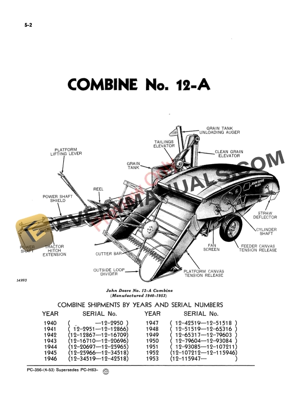 John Deere No. 12A Combine (includes LUC, LUH and Hercules Power Units) Parts Catalog PC356 01SEP55 5 John Deere No. 12A Combine (includes LUC, LUH and Hercules Power Units) Parts Catalog PC356 01SEP55-4