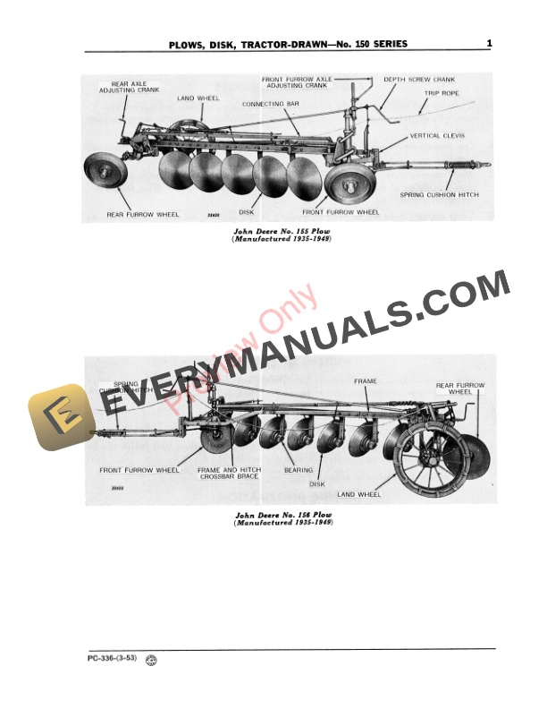 John Deere No. 150 SeriesTractor-Drawn Disk Plows Parts Catalog PC336 01MAR56-3