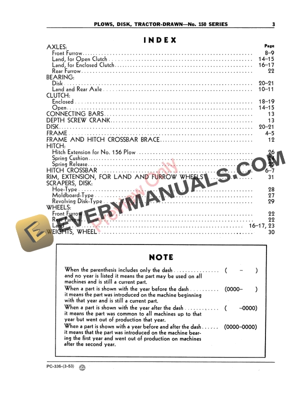 John Deere No. 150 SeriesTractor-Drawn Disk Plows Parts Catalog PC336 01MAR56-5