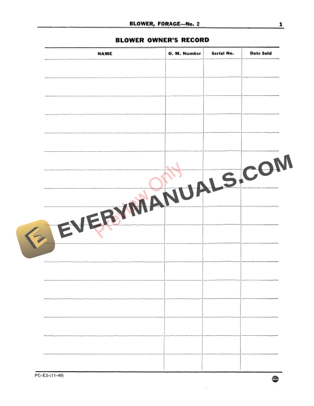 John Deere No. 2 Forage Blower Parts Catalog PCE2 01NOV49-3