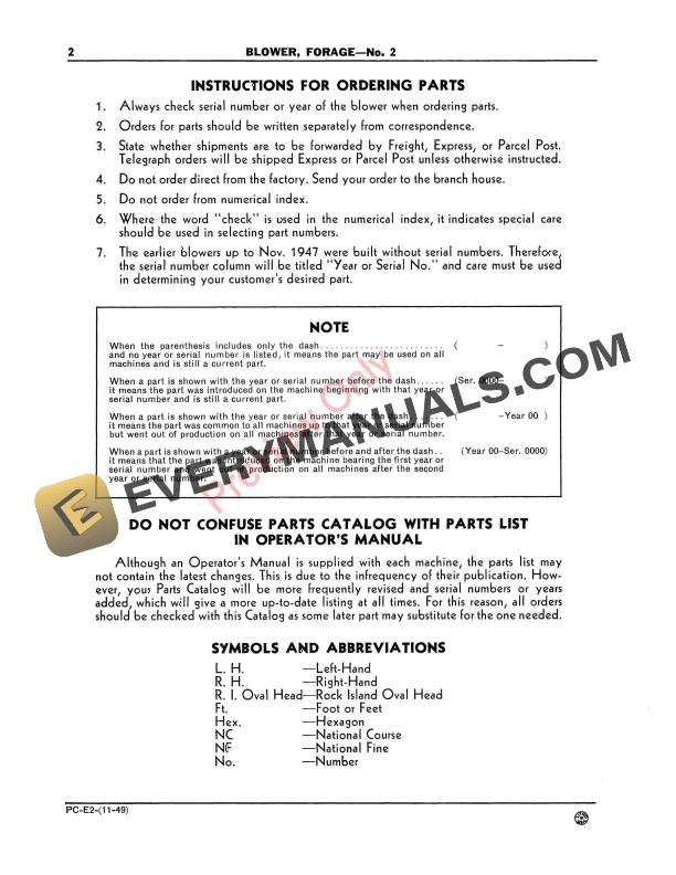 John Deere No. 2 Forage Blower Parts Catalog PCE2 01NOV49-4