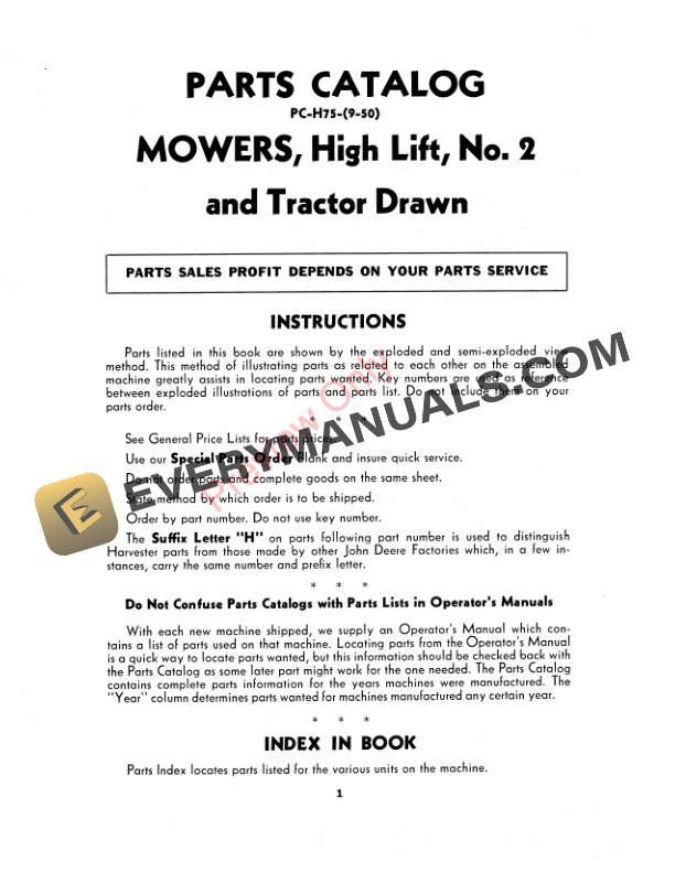 John Deere No. 2 High-Lift and Tractor-Drawn Mowers Parts Catalog PCH75 01SEP50-3