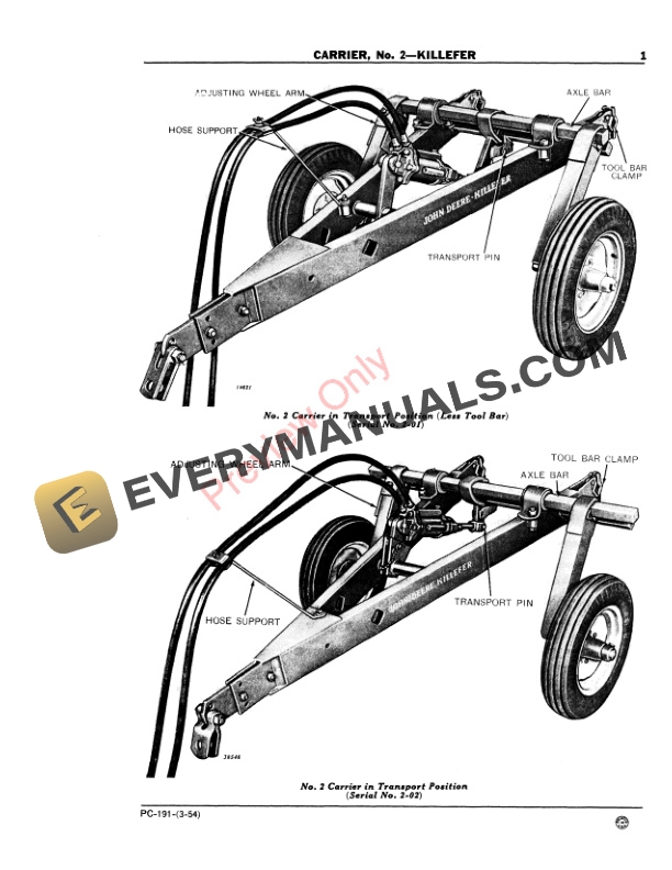 John Deere No. 2 Killefer Carrier Parts Catalog PC191 01MAR54 4 John Deere No. 2 Killefer Carrier Parts Catalog PC191 01MAR54-3