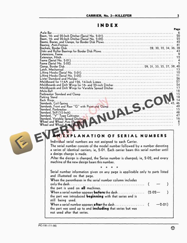 John Deere No. 2 Killefer Carrier Parts Catalog PC191 01MAR54 6 John Deere No. 2 Killefer Carrier Parts Catalog PC191 01MAR54-5