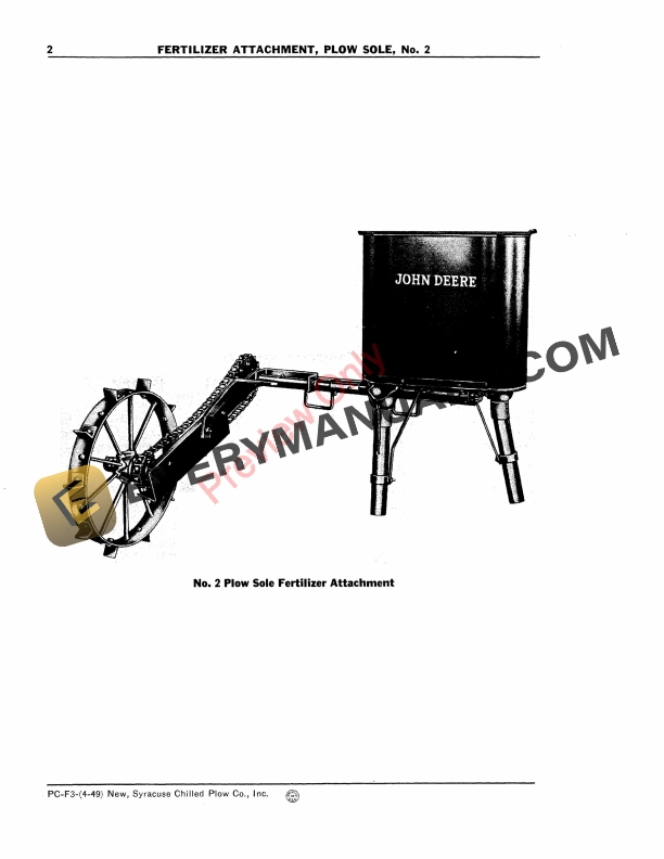 John Deere No. 2 Plow Sole Fertilizer Attachment Parts Catalog PCF3 01APR49-4