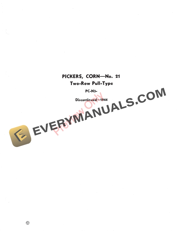 John Deere No. 21 Corn Picker, Two-Row, Pull-Type Parts Catalog PCN3 01APR50-5